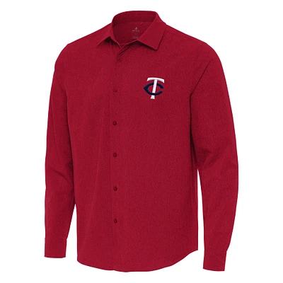 Men's Antigua Red Minnesota Twins Exposure Long Sleeve Button-Up Shirt