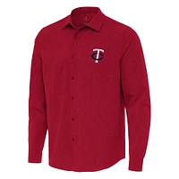 Men's Antigua Red Minnesota Twins Exposure Long Sleeve Button-Up Shirt