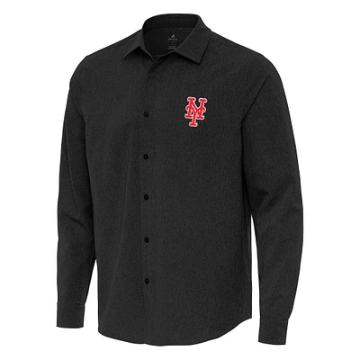 Men's Antigua Black New York Mets Exposure Long Sleeve Button-Up Shirt