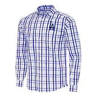 Men's Antigua Royal/White Los Angeles Dodgers Tending Woven Tri-Blend Long Sleeve Button-Down Shirt
