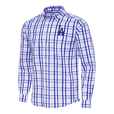 Men's Antigua Royal/White Los Angeles Dodgers Tending Woven Tri-Blend Long Sleeve Button-Down Shirt