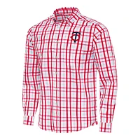 Men's Antigua Red/White Minnesota Twins Tending Woven Tri-Blend Long Sleeve Button-Down Shirt