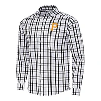 Men's Antigua Black/White Pittsburgh Pirates Tending Woven Tri-Blend Long Sleeve Button-Down Shirt