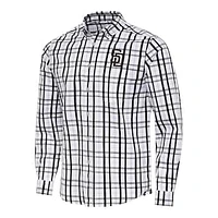 Men's Antigua Black/White San Diego Padres Tending Woven Tri-Blend Long Sleeve Button-Down Shirt