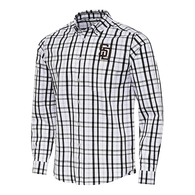 Men's Antigua Black/White San Diego Padres Tending Woven Tri-Blend Long Sleeve Button-Down Shirt