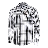 Men's Antigua Black/White San Diego Padres Tending Woven Tri-Blend Long Sleeve Button-Down Shirt