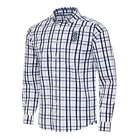 Men's Antigua Navy/White Seattle Mariners Tending Woven Tri-Blend Long Sleeve Button-Down Shirt
