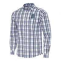 Men's Antigua Navy/White Seattle Mariners Tending Woven Tri-Blend Long Sleeve Button-Down Shirt