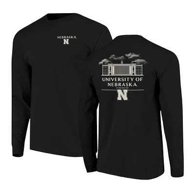 Men's Black Nebraska Huskers Comfort Colors Campus Nights Long Sleeve T-Shirt