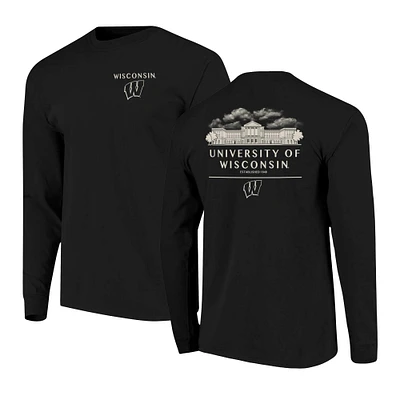 Men's Black Wisconsin Badgers Comfort Colors Campus Nights Long Sleeve T-Shirt