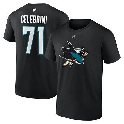 Men's Fanatics Macklin Celebrini Black San Jose Sharks Authentic Stack Name & Number T-Shirt