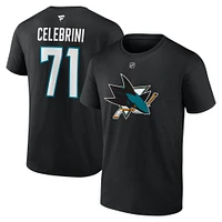 Men's Fanatics Macklin Celebrini Black San Jose Sharks Authentic Stack Name & Number T-Shirt