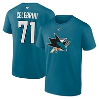 Men's Fanatics Macklin Celebrini Teal San Jose Sharks Authentic Stack Name & Number T-Shirt