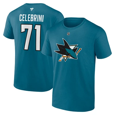 Men's Fanatics Macklin Celebrini Teal San Jose Sharks Authentic Stack Name & Number T-Shirt