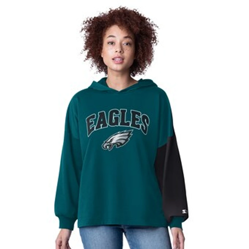 Women's Starter Midnight Green Philadelphia Eagles Power Move Long Sleeve Pullover Hoodie