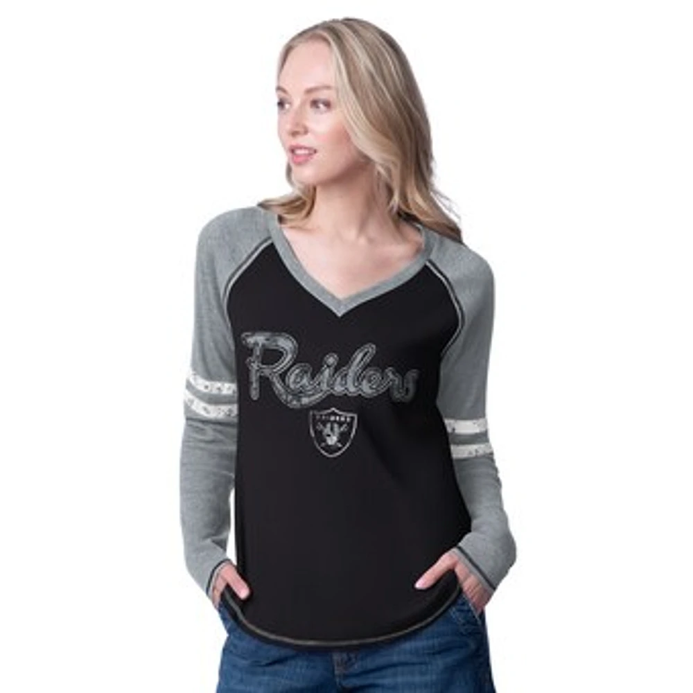 Women's G-III 4Her by Carl Banks Black/Silver Las Vegas Raiders Winner Long Sleeve T-Shirt