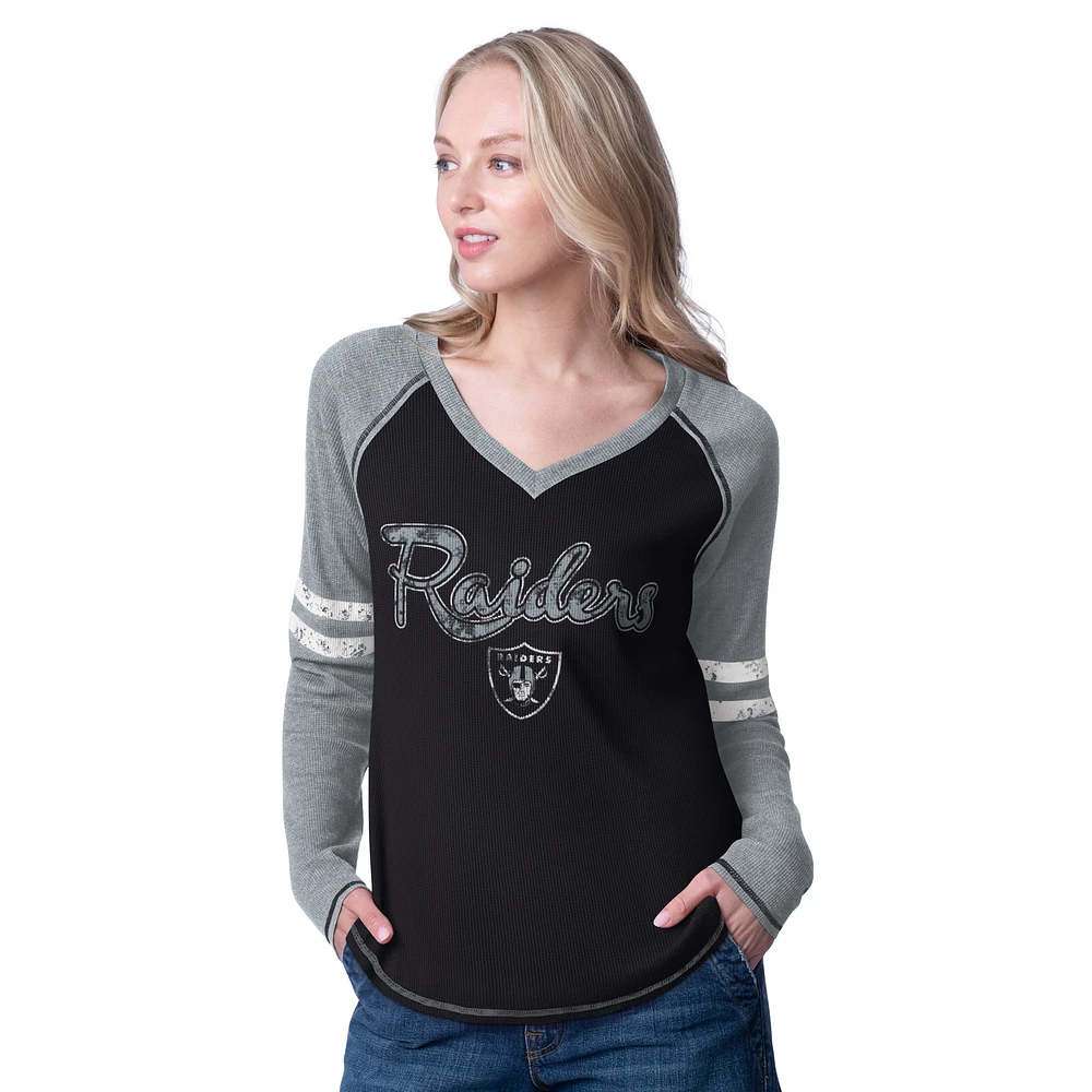 Women's G-III 4Her by Carl Banks Black/Silver Las Vegas Raiders Winner Long Sleeve T-Shirt