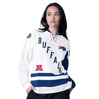 Women's Starter White Buffalo Bills Hat Trick Lace-Up Long Sleeve T-Shirt