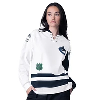 Women's Starter  White Vancouver Canucks Hat Trick Long Sleeve Lace-Up T-Shirt