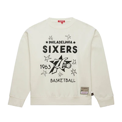 Women's Mitchell & Ness Cream Philadelphia 76ers Hardwood Classics Pullover Sweatshirt