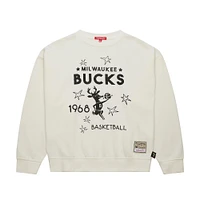 Women's Mitchell & Ness Cream Milwaukee Bucks Hardwood Classics Pullover Sweatshirt