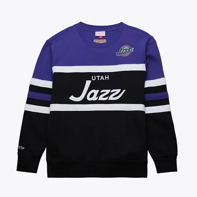 Men's Mitchell & Ness Black/Purple Utah Jazz Hardwood Classics Vintage Logo Head Coach Pullover Sweatshirt