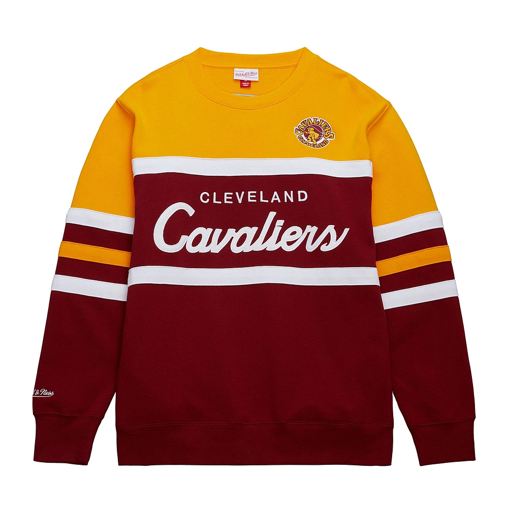 Men's Mitchell & Ness Wine/Gold Cleveland Cavaliers Hardwood Classics Vintage Logo Head Coach Pullover Sweatshirt