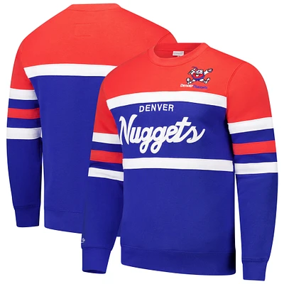 Men's Mitchell & Ness Royal/Red Denver Nuggets Hardwood Classics Vintage Logo Head Coach Pullover Sweatshirt