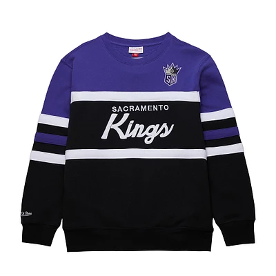 Men's Mitchell & Ness Black/Purple Sacramento Kings Hardwood Classics Vintage Logo Head Coach Pullover Sweatshirt