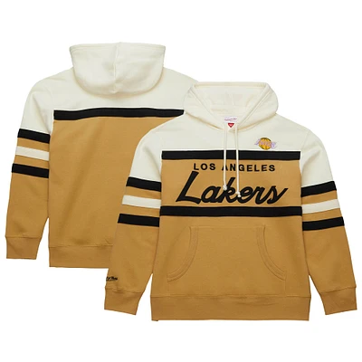 Men's Mitchell & Ness Tan/Cream Los Angeles Lakers Hardwood Classics Vintage Logo Head Coach Pullover Hoodie