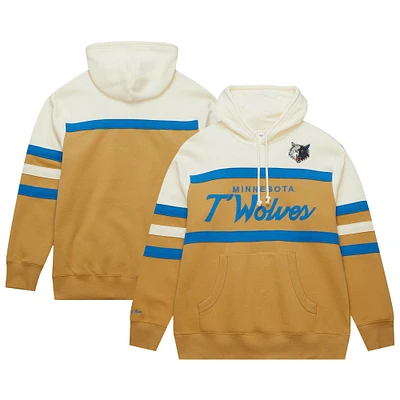 Men's Mitchell & Ness Tan/Cream Minnesota Timberwolves Hardwood Classics Vintage Logo Head Coach Pullover Hoodie