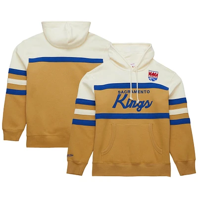 Men's Mitchell & Ness Tan/Cream Sacramento Kings Hardwood Classics Vintage Logo Head Coach Pullover Hoodie