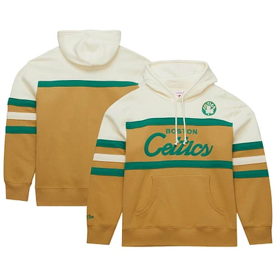 Men's Mitchell & Ness Tan/Cream Boston Celtics Hardwood Classics Vintage Logo Head Coach Pullover Hoodie