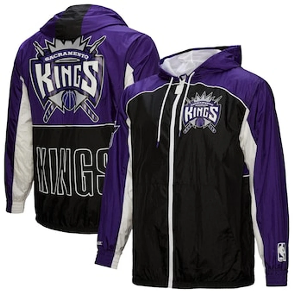 Men's Mitchell & Ness Black Sacramento Kings Hardwood Classics Big Shot Premium Full-Zip Windbreaker Jacket