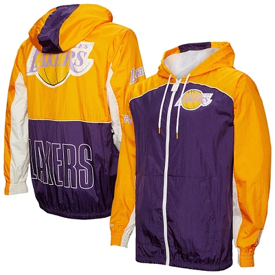 Men's Mitchell & Ness Purple Los Angeles Lakers Hardwood Classics Big Shot Premium Full-Zip Windbreaker Jacket