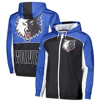 Men's Mitchell & Ness Black/Blue Minnesota Timberwolves Hardwood Classics Big Shot Premium Full-Zip Windbreaker Jacket