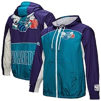 Men's Mitchell & Ness Teal Charlotte Hornets Hardwood Classics Big Shot Premium Full-Zip Windbreaker Jacket