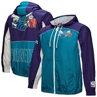 Men's Mitchell & Ness Teal Charlotte Hornets Hardwood Classics Big Shot Premium Full-Zip Windbreaker Jacket