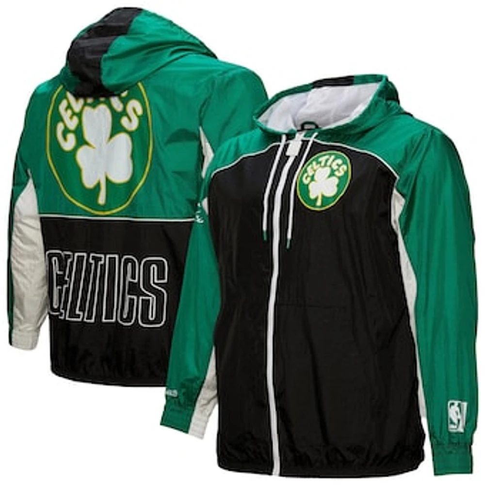 Men's Mitchell & Ness Black Boston Celtics Hardwood Classics Big Shot Premium Full-Zip Windbreaker Jacket