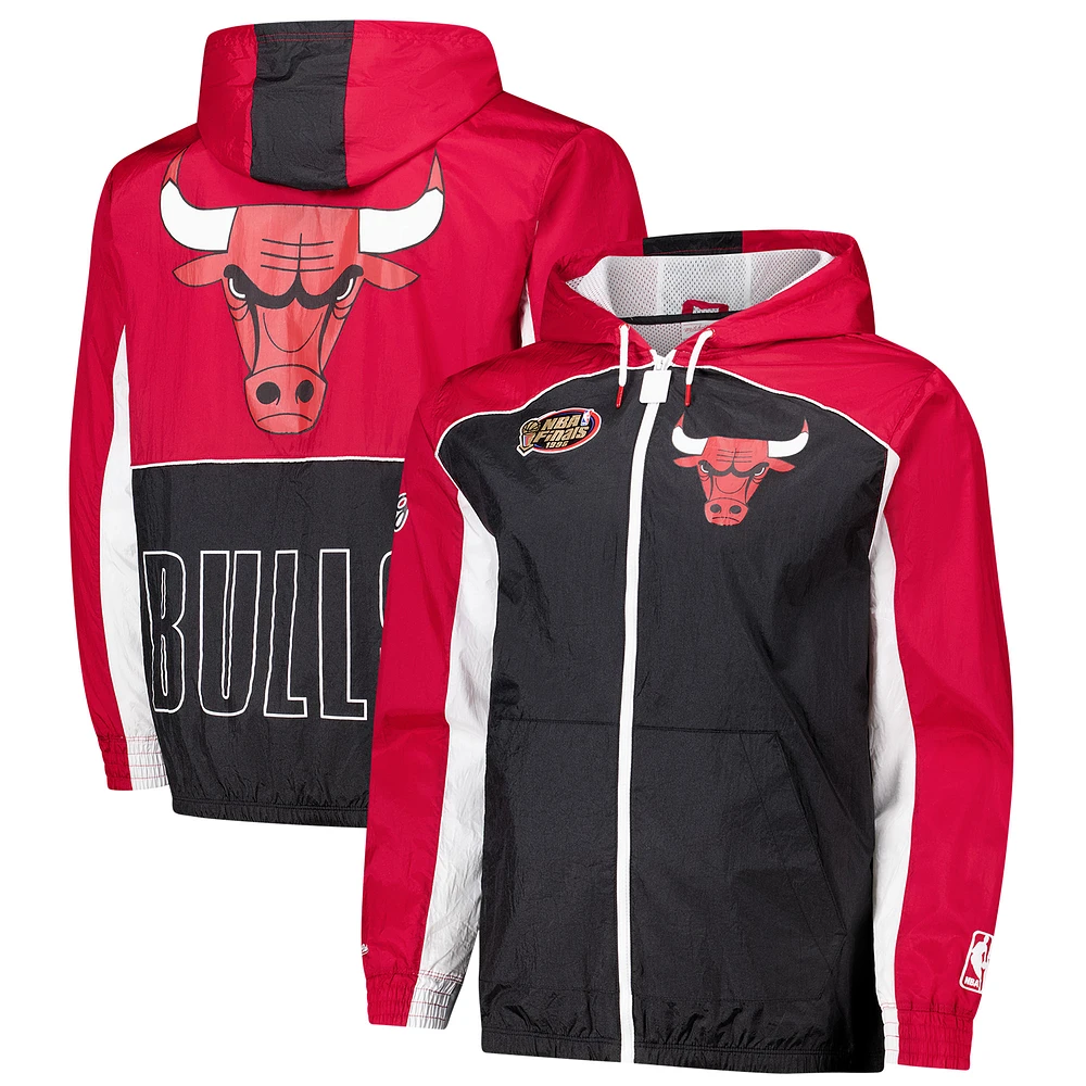 Men's Mitchell & Ness Black/Red Chicago Bulls Hardwood Classics Big Shot Premium Full-Zip Windbreaker Jacket