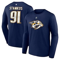 Men's Fanatics Steven Stamkos Navy Nashville Predators Authentic Stack Name & Number Long Sleeve T-Shirt