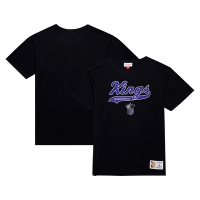 Men's Mitchell & Ness Black Sacramento Kings Hardwood Classics Felt Applique Slub T-Shirt