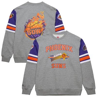 Men's Mitchell & Ness Heather Gray Phoenix Suns Hardwood Classics All Over 4.0 Pullover Sweatshirt