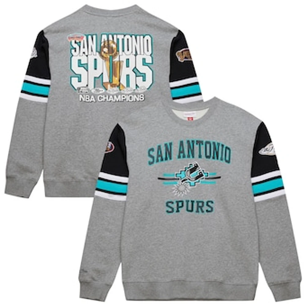 Men's Mitchell & Ness Heather Gray San Antonio Spurs Hardwood Classics All Over 4.0 Pullover Sweatshirt