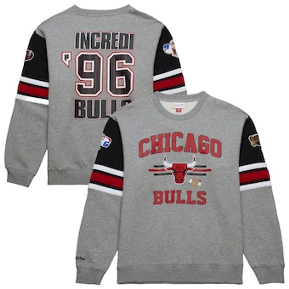 Men's Mitchell & Ness Heather Gray Chicago Bulls Hardwood Classics All Over 4.0 Pullover Sweatshirt