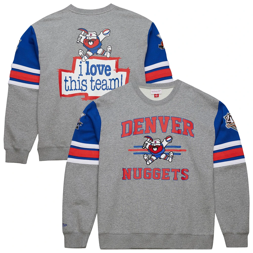 Men's Mitchell & Ness Heather Gray Denver Nuggets Hardwood Classics All Over 4.0 Pullover Sweatshirt