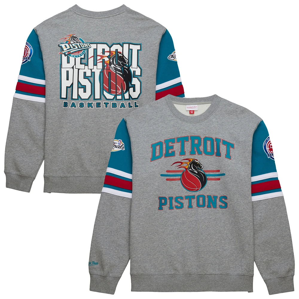 Men's Mitchell & Ness Heather Gray Detroit Pistons Hardwood Classics All Over 4.0 Pullover Sweatshirt