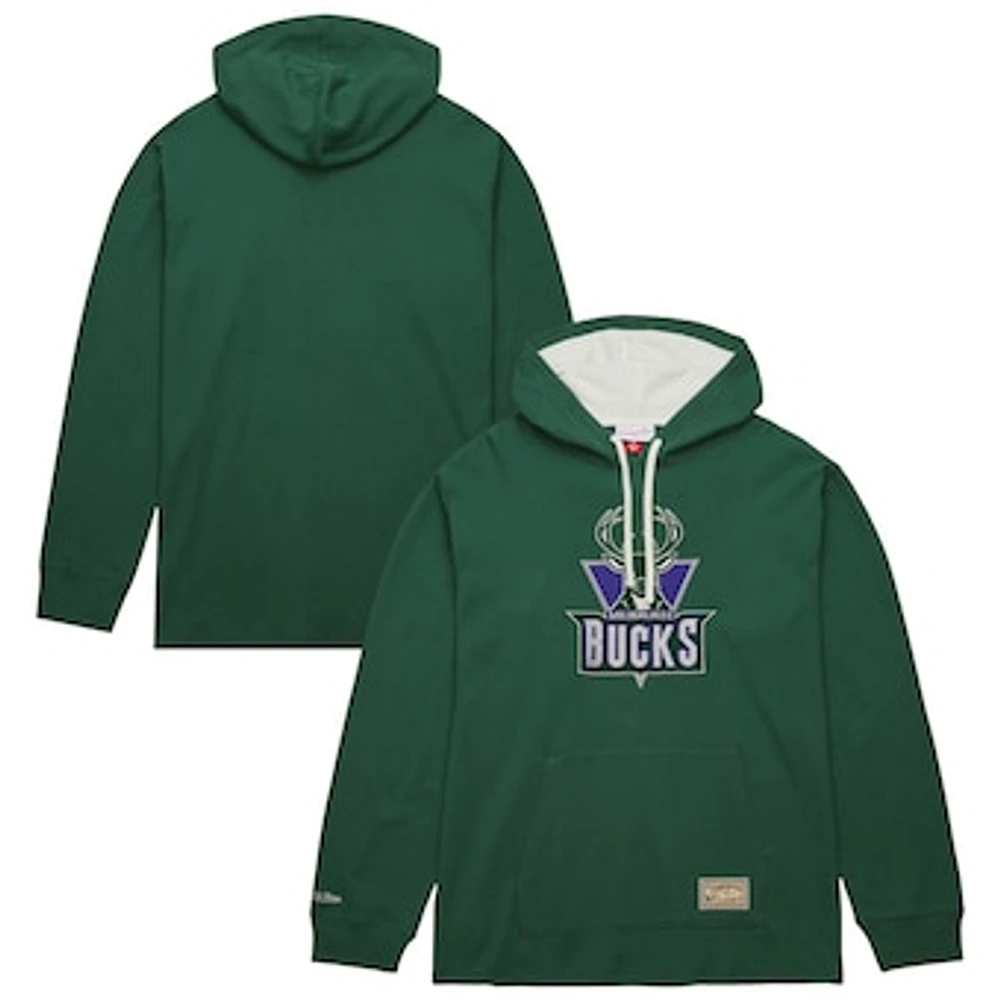 Men's Mitchell & Ness Green Milwaukee Bucks Hardwood Classics Lightweight Thermal Pullover Hoodie