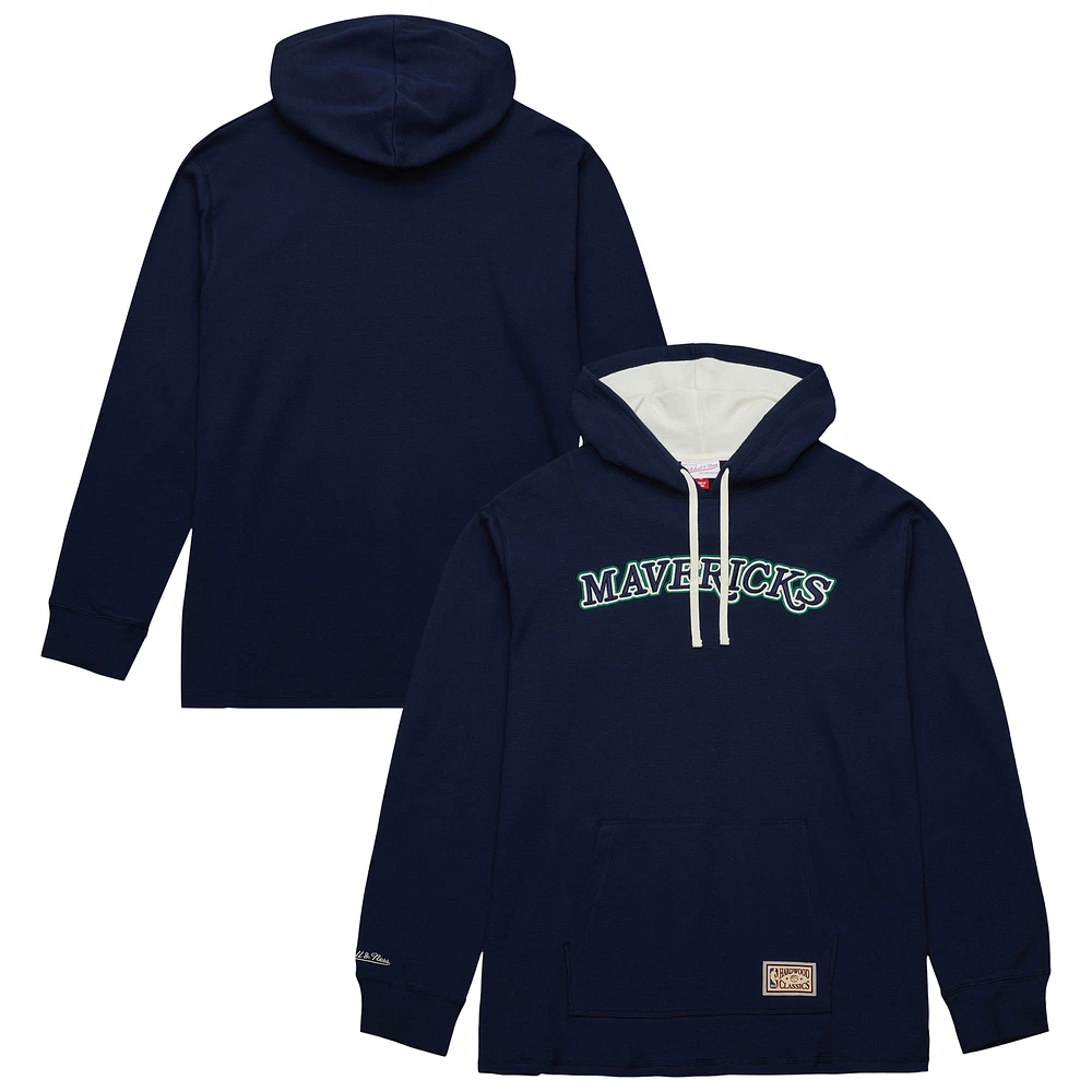 Men's Mitchell & Ness Navy Dallas Mavericks Hardwood Classics Lightweight Thermal Pullover Hoodie