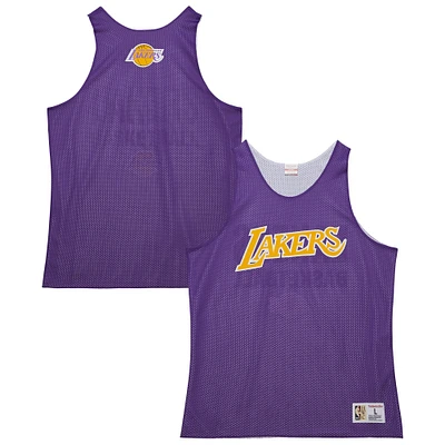 Men's Mitchell & Ness Purple/White Los Angeles Lakers Hardwood Classics Reversible Mesh Practice Jersey